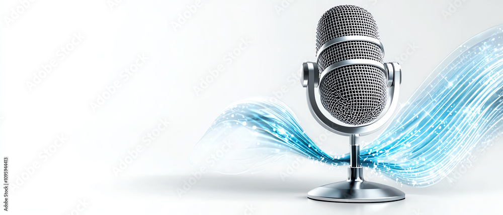 Poster voice and sound resonance captivating audio experience with a microphone in a modern studio environm