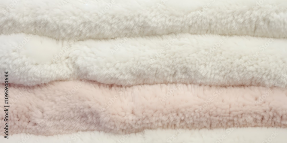 Poster top down view of soft wool plush fabric layers in soft white and light pink tones for cozy textile a