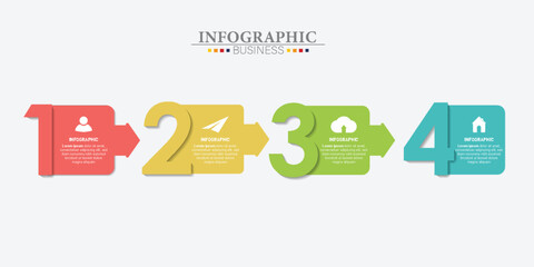 Infographic template with icons and 4 label number, timeline and schedule