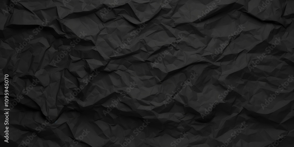 Poster textured black crumpled paper background with deep shadows and varied surface patterns for sophistic