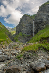 Scenic Piltschinabachfall waterfall in Weisstannen St. Gallen Canton Switzerland, vertical