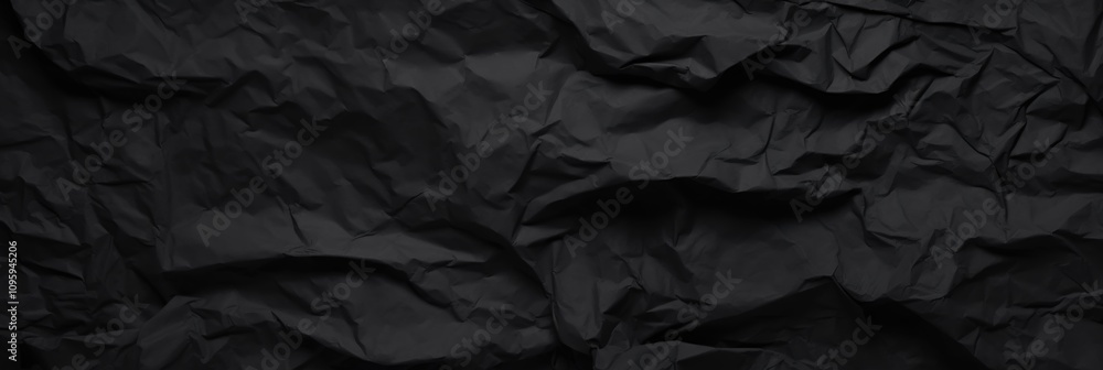 Poster textural black crumpled paper background with detailed surface variations for use in graphic design 