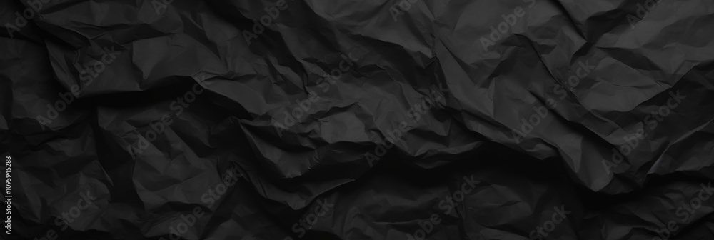Poster black crumpled paper texture close-up with depth and detail ideal for backgrounds, design projects, 