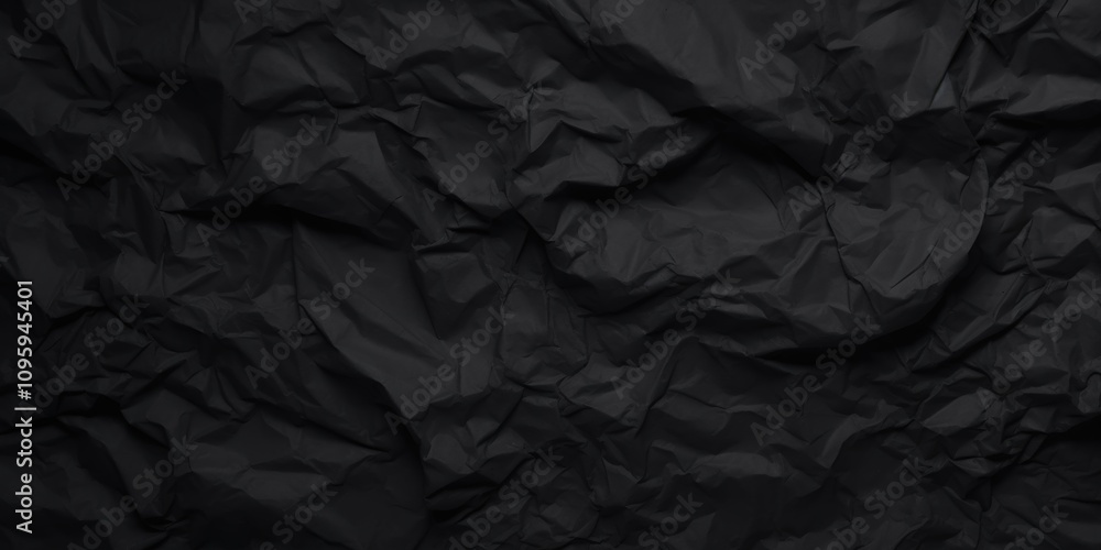 Poster crumpled black paper texture background for artistic and design projects, high resolution image with