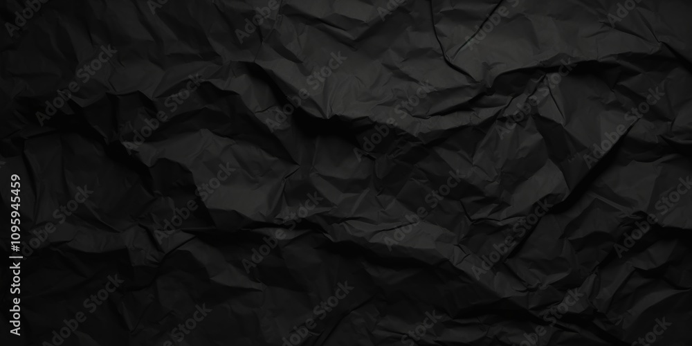 Poster crumpled black paper texture with unique patterns for background use in design and creative projects