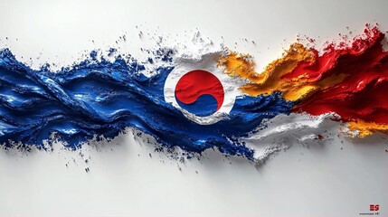 Abstract Korean Flag Art Blue Red White Swirling Paint Texture