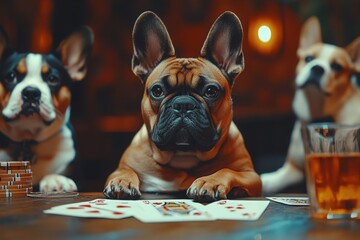 French bulldogs playing cards