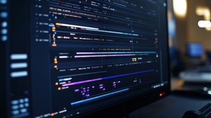 Obraz premium A detailed view of analytical data displayed on a computer screen. The vibrant colors illustrate data trends and insights. Engaging and clear visuals enhance understanding. Generative AI.