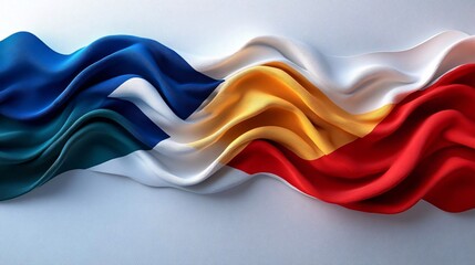 Fototapeta premium Abstract Colorful Fabric Drape Wavy Textile Background Blue Red Yellow White