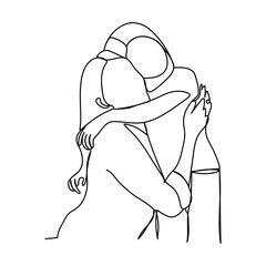  Abstract mother with a child in continuous one line drawing art style. Mother`s Day card. Woman hugging her baby. Happy motherhood concept. Modern vector illustration