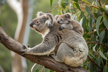 Obraz premium Mother koala with baby on her back