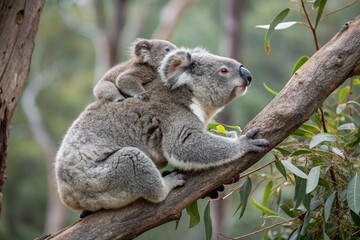 Obraz premium Mother koala with baby on her back