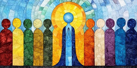 Colorful Abstract Unity Diverse People Praying Spiritual Artwork
