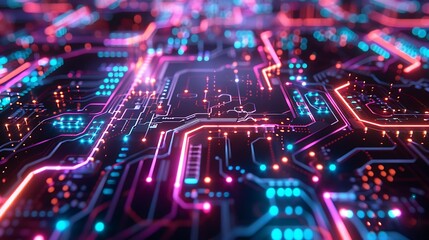 Obraz premium Beautiful wallpaper featuring a high-tech circuit with glowing paths, creating an abstract background and best-seller concept