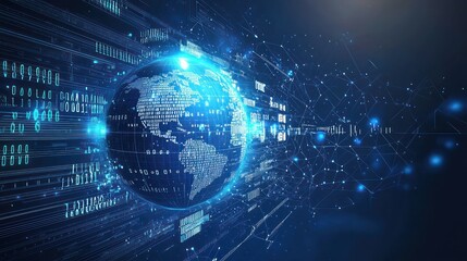 Tech geometric background with globe and binary code design