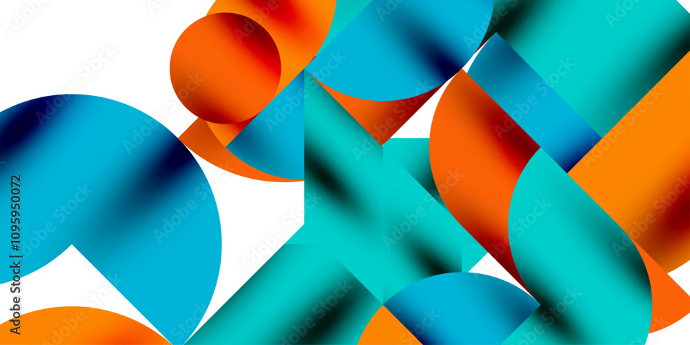 Poster tech minimal circular shapes geometric art. vector modern circles