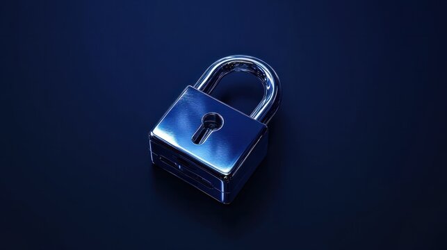 Digital padlock for computing system on dark blue background, cyber security technology for fraud prevention and privacy data network protection concept