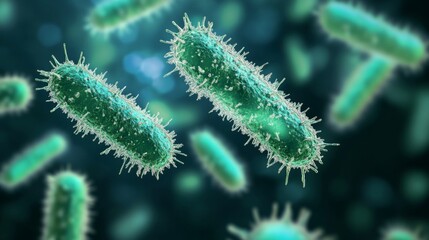 Fototapeta premium Microscopic view of beneficial bacteria thriving in a healthy environment, symbolizing the importance of microbiome balance in maintaining overall well-being.