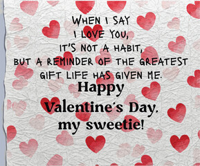 Romantic handwritten love note on a crumpled heart-pattern background. Perfect for Valentine's Day cards, love letters, and heartfelt designs!