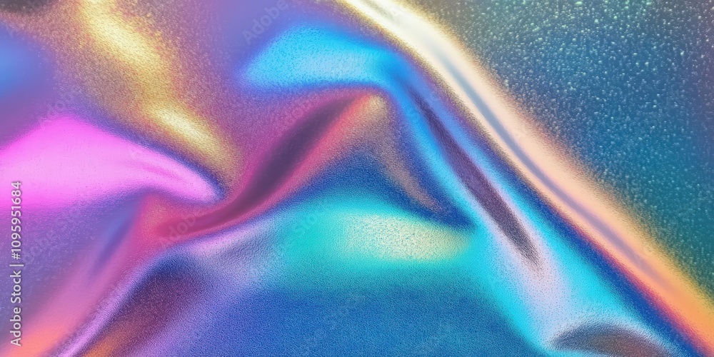 Poster vibrant holographic rainbow foil texture with iridescent shimmering patterns and smooth waves for ar