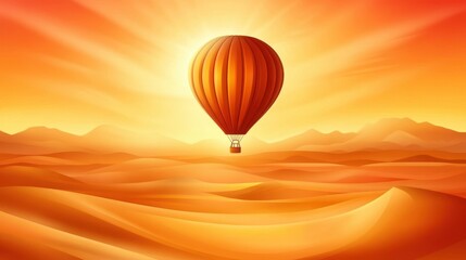 Fototapeta premium Vibrant Balloon Drifting Over a Vast Desert Landscape