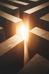 Bright light breaking through a maze, symbolizing navigating to success