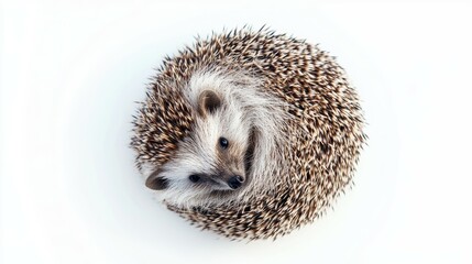 Hedgehog curling in a ball nature photography white background close-up view animal behavior