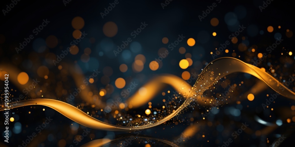 Poster abstract ribbons of light with glowing points against a dark background for artistic and creative pr
