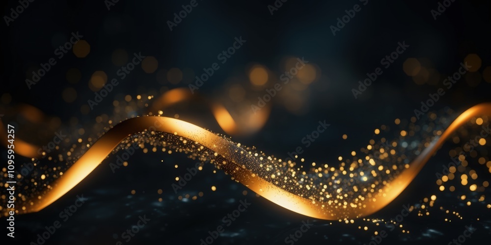 Poster elegant golden wave with sparkling particles on a dark background for creative visuals and design pr