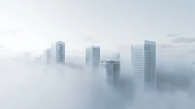 futuristic white city skyline building with fog white building background. Generative AI - Powered by Adobe