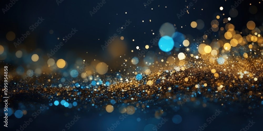 Poster glowing blue and gold particles creating a magical atmosphere with sparkling lights and a dreamlike 