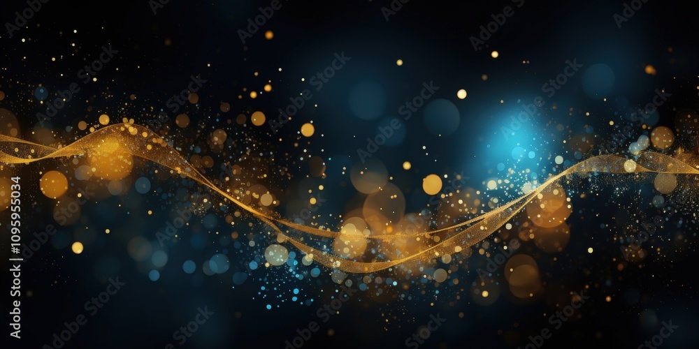 Poster elegant blue and gold particle background with sparkling lights for creative designs and application
