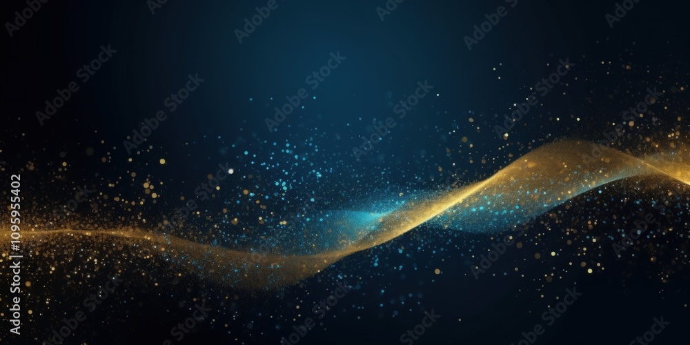 Poster elegant blue and gold particle wave background for design projects featuring a stunning abstract flo