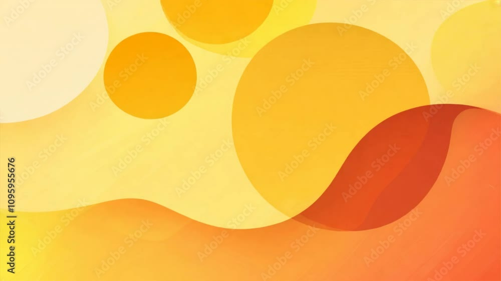 Poster vibrant abstract background with yellow and orange circular shapes and wavy patterns, creating warm 