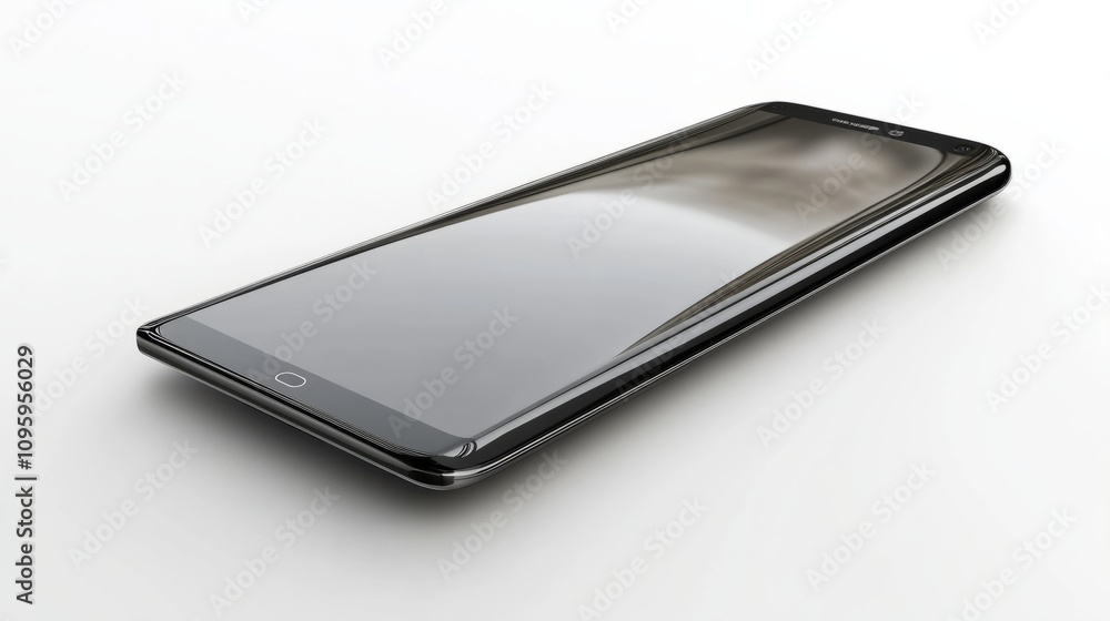 Poster a sleek smartphone with a curved display, isolated on white, perfect for showcasing a ui design mock