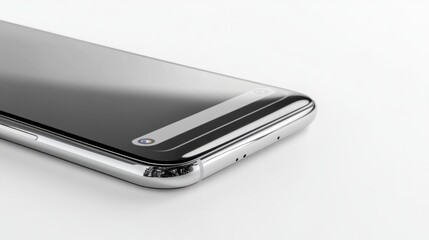 A sleek smartphone with a curved display, isolated on white, perfect for showcasing a UI design mockup