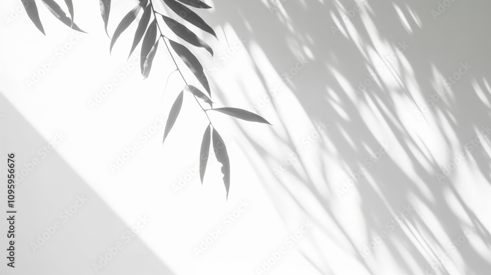 Aufkleber elegant play of light and shadow on white surface with leaves creating a minimalist abstract natural