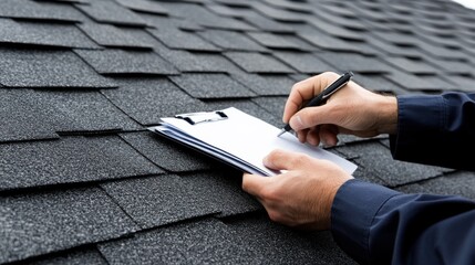 Inspecting Roof Condition and Taking Notes
