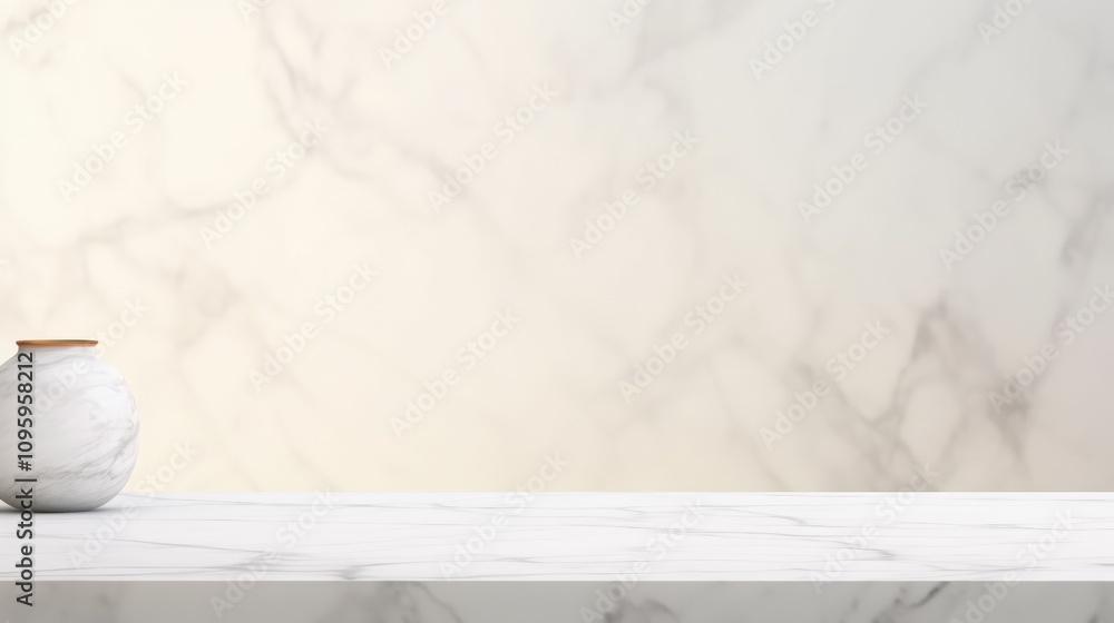 Poster elegant marble surface with simple round pot on tabletop against soft textured background for minima