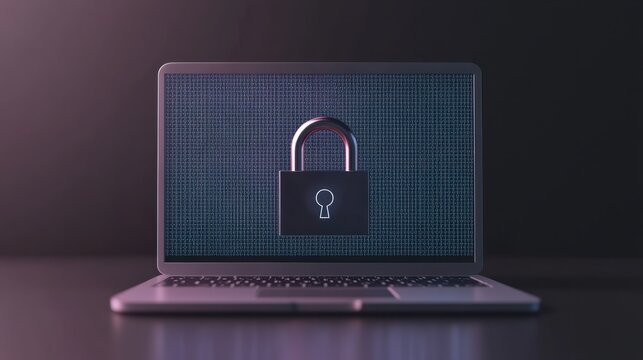 laptop with the padlocks symbol for cyber security on a transparent background
