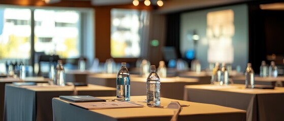 Corporate training session setup conference room meeting content professional environment focused view team building concept