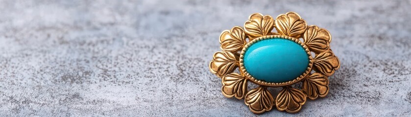 handmade and jewelry concept. A vintage-inspired brooch with hand-carved designs and natural stones, symbolizing timeless tradition