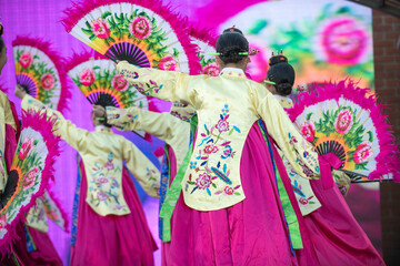 Korean dancers perform a Korean folk dance 
