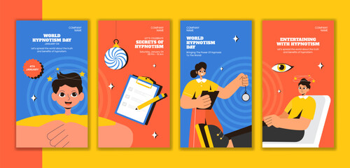Social Media Stories Design for Hypnotism Day in Flat Hand-Drawn Style