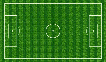 Green Soccer Field or Football Field Top View with Realistic Grass Texture and Mowing Pattern, Realistic Football Pitch .top view of standard size layout empty sport soccer field with real green   © one