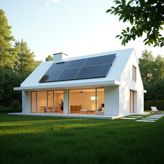 Obraz premium White house with solar panel roof