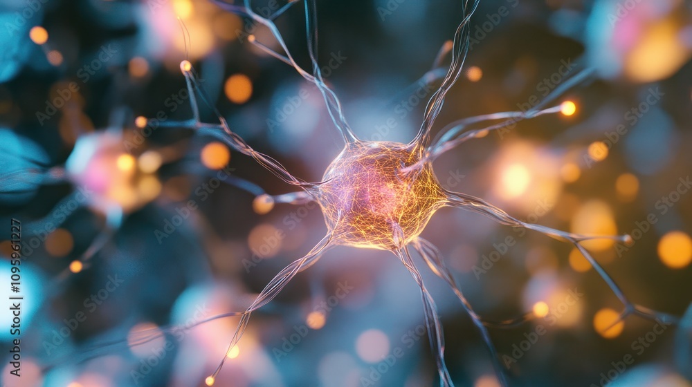 Aufkleber neural networks radiating in a pattern of light and color