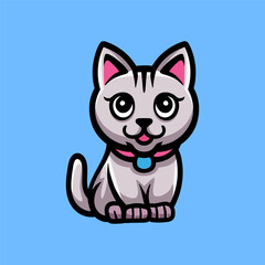 fun sitting cat cartoon character colored isolated drawing line art style sketch classic vintage design illustration