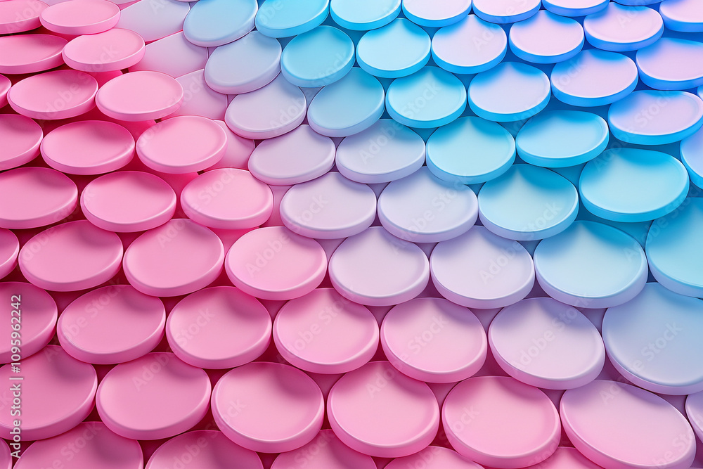 Poster pastel colored dots arranged in honeycomb pattern