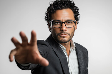 Obraz premium Professional Man Reaching Out in Studio Portrait